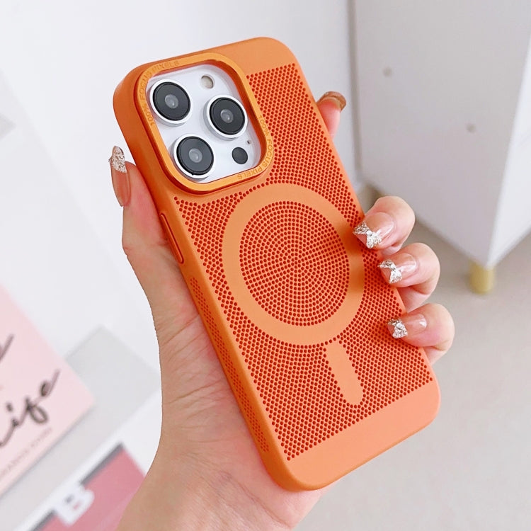For iPhone 12 Pro Grid Cooling MagSafe Magnetic Phone Case(Orange Yellow) by buy2fix