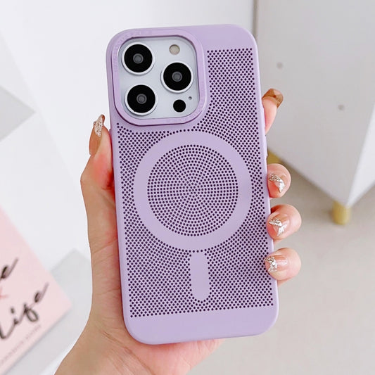 For iPhone 12 Pro Grid Cooling MagSafe Magnetic Phone Case(Lilac) by buy2fix