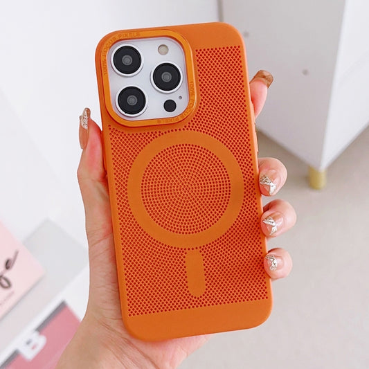 For iPhone 12 Grid Cooling MagSafe Magnetic Phone Case(Orange Yellow) by buy2fix