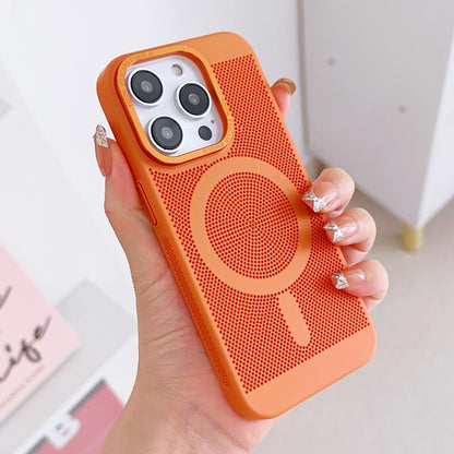 For iPhone 12 Grid Cooling MagSafe Magnetic Phone Case(Orange Yellow) by buy2fix