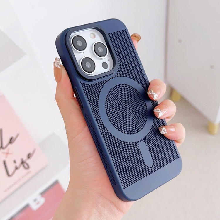 For iPhone 12 Grid Cooling MagSafe Magnetic Phone Case(Navy Blue) by buy2fix