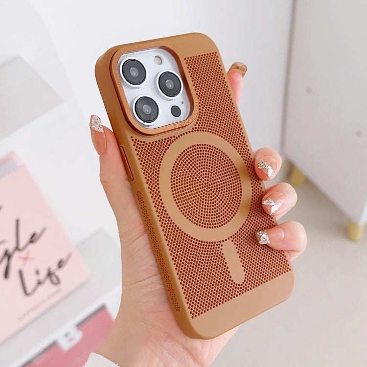 For iPhone 12 Grid Cooling MagSafe Magnetic Phone Case(Turmeric) by buy2fix