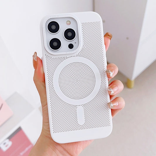 For iPhone 12 Grid Cooling MagSafe Magnetic Phone Case(Ivory White) by buy2fix