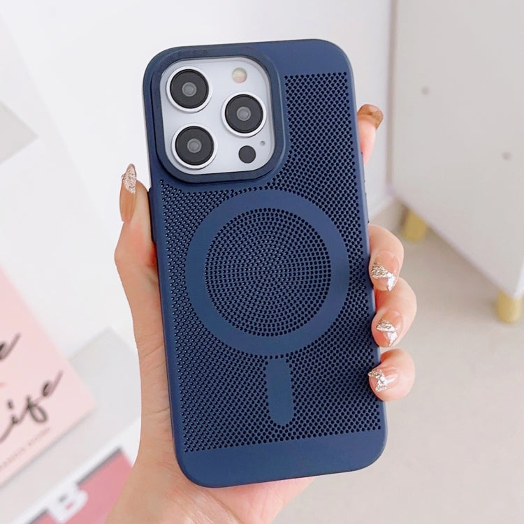 For iPhone 11 Pro Max Grid Cooling MagSafe Magnetic Phone Case(Navy Blue) by buy2fix