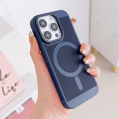 For iPhone 11 Pro Max Grid Cooling MagSafe Magnetic Phone Case(Navy Blue) by buy2fix