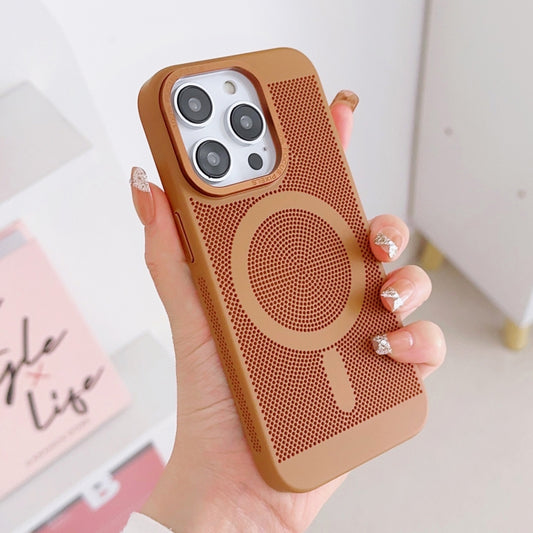 For iPhone 11 Pro Max Grid Cooling MagSafe Magnetic Phone Case(Turmeric) by buy2fix