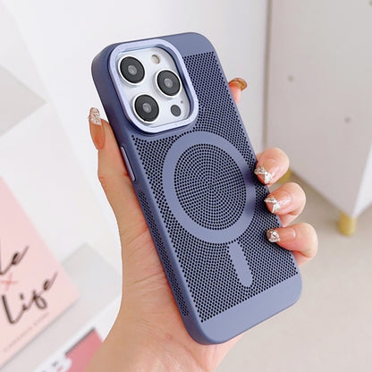 For iPhone 11 Pro Grid Cooling MagSafe Magnetic Phone Case(Grey Blue) by buy2fix