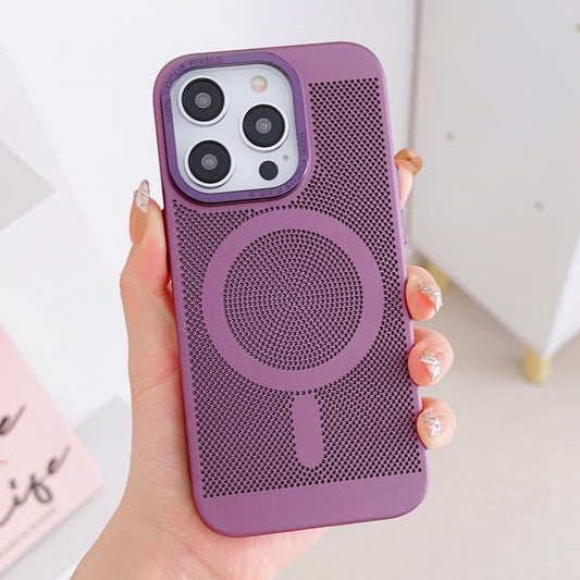 For iPhone 11 Pro Grid Cooling MagSafe Magnetic Phone Case(Plum Red) by buy2fix