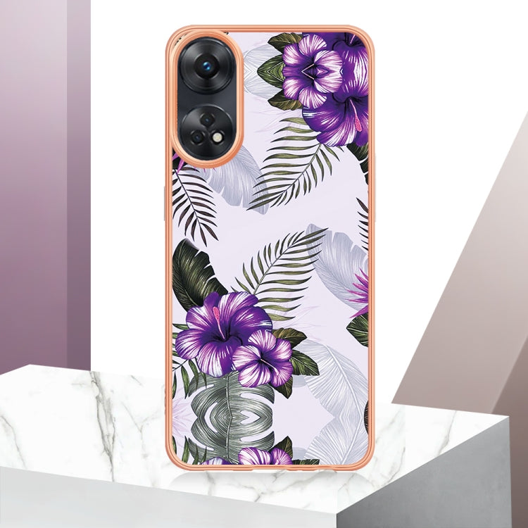 For OPPO Reno8 T 4G Electroplating IMD TPU Phone Case(Purple Flower) by buy2fix