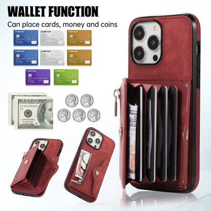 For iPhone 14 Pro Zipper RFID Card Slot Phone Case with Short Lanyard(Red) - iPhone 14 Pro Cases by buy2fix | Online Shopping UK | buy2fix
