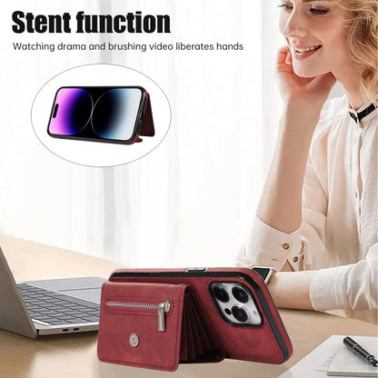 For iPhone 12 Pro Max Zipper RFID Card Slot Phone Case with Short Lanyard(Red) - iPhone 12 Pro Max Cases by buy2fix | Online Shopping UK | buy2fix