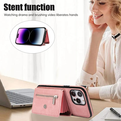 For iPhone 11 Zipper RFID Card Slot Phone Case with Short Lanyard(Rose Gold) - iPhone 11 Cases by buy2fix | Online Shopping UK | buy2fix