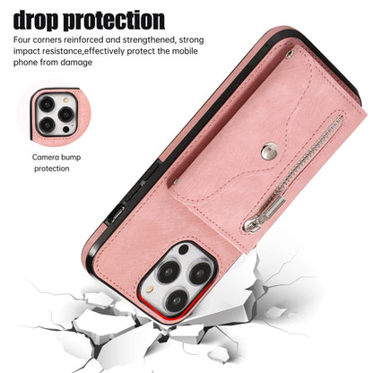 For iPhone 11 Pro Max Zipper RFID Card Slot Phone Case with Short Lanyard(Rose Gold) - iPhone 11 Pro Max Cases by buy2fix | Online Shopping UK | buy2fix