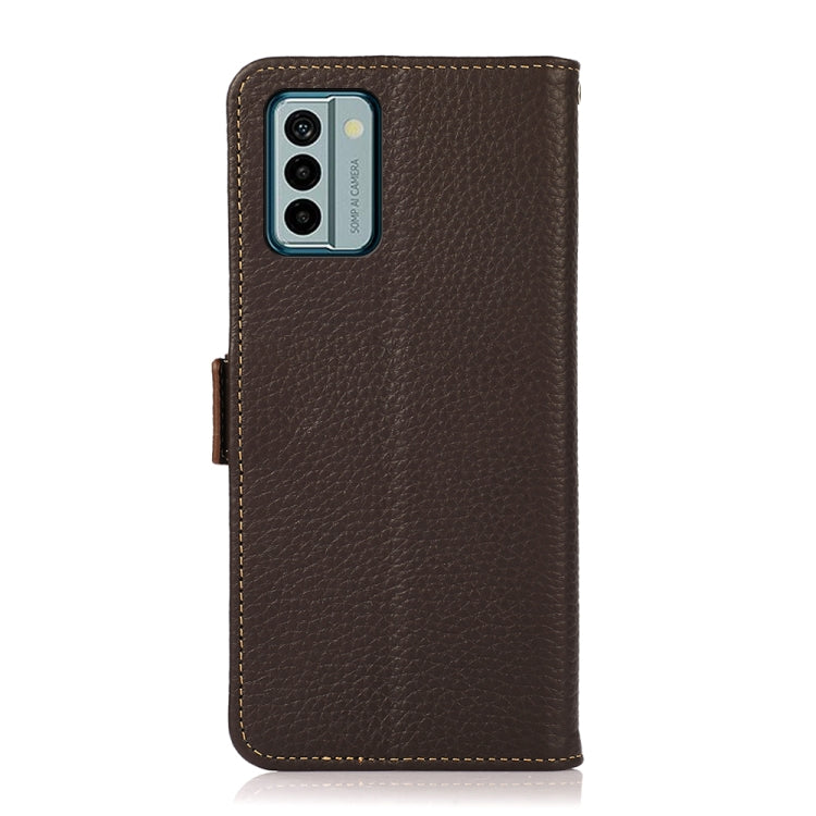 For Nokia G22 4G KHAZNEH Side-Magnetic Litchi Genuine Leather RFID Phone Case(Brown) - Nokia Cases by buy2fix | Online Shopping UK | buy2fix