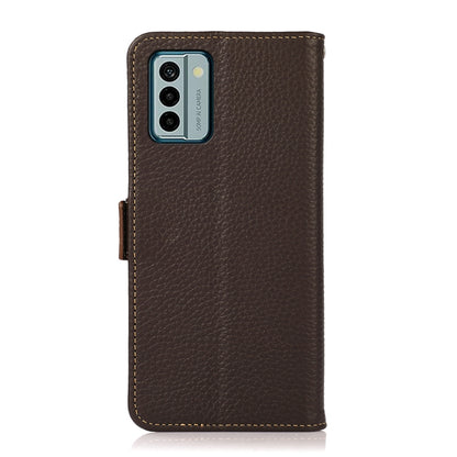 For Nokia G22 4G KHAZNEH Side-Magnetic Litchi Genuine Leather RFID Phone Case(Brown) - Nokia Cases by buy2fix | Online Shopping UK | buy2fix