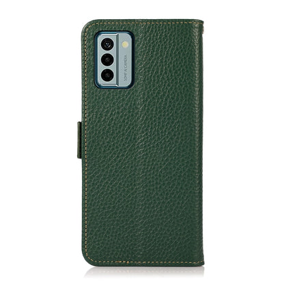 For Nokia G22 4G KHAZNEH Side-Magnetic Litchi Genuine Leather RFID Phone Case(Green) - Nokia Cases by buy2fix | Online Shopping UK | buy2fix