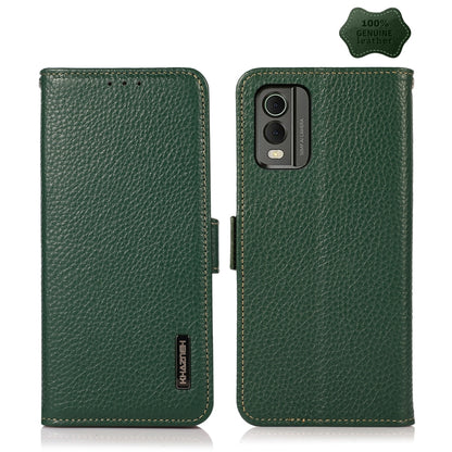 For Nokia C32 KHAZNEH Side-Magnetic Litchi Genuine Leather RFID Phone Case(Green) - Nokia Cases by buy2fix | Online Shopping UK | buy2fix