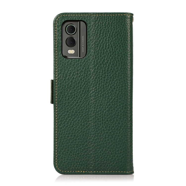 For Nokia C32 KHAZNEH Side-Magnetic Litchi Genuine Leather RFID Phone Case(Green) - Nokia Cases by buy2fix | Online Shopping UK | buy2fix
