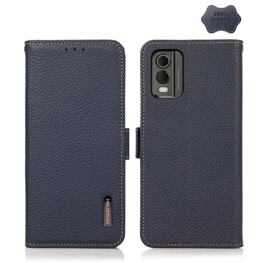 For Nokia C32 KHAZNEH Side-Magnetic Litchi Genuine Leather RFID Phone Case(Blue) - Nokia Cases by buy2fix | Online Shopping UK | buy2fix