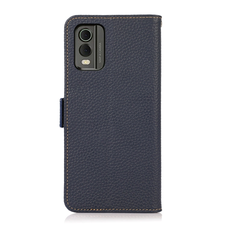 For Nokia C32 KHAZNEH Side-Magnetic Litchi Genuine Leather RFID Phone Case(Blue) - Nokia Cases by buy2fix | Online Shopping UK | buy2fix