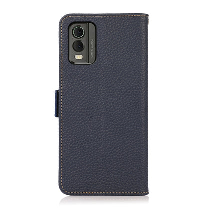 For Nokia C32 KHAZNEH Side-Magnetic Litchi Genuine Leather RFID Phone Case(Blue) - Nokia Cases by buy2fix | Online Shopping UK | buy2fix