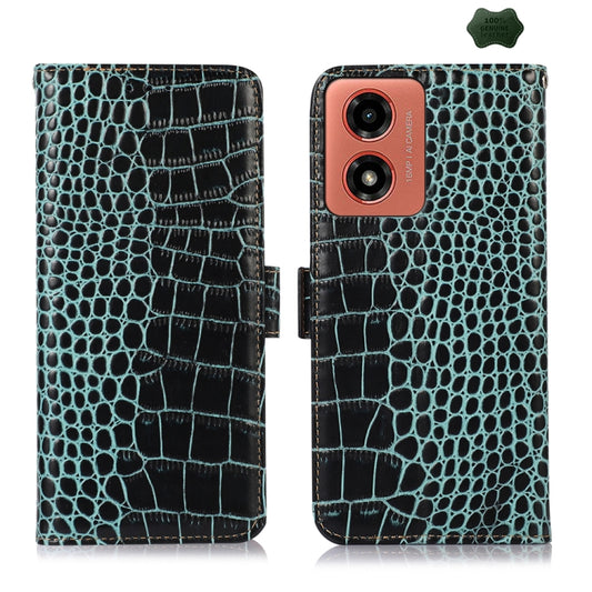 For Motorola Moto G04 / G24 Crocodile Top Layer Cowhide Leather Phone Case(Green) - Motorola Cases by buy2fix | Online Shopping UK | buy2fix