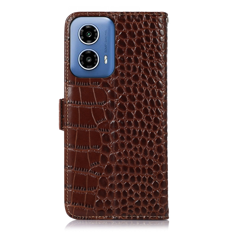 For Motorola Moto G34 Crocodile Top Layer Cowhide Leather Phone Case(Brown) - Motorola Cases by buy2fix | Online Shopping UK | buy2fix
