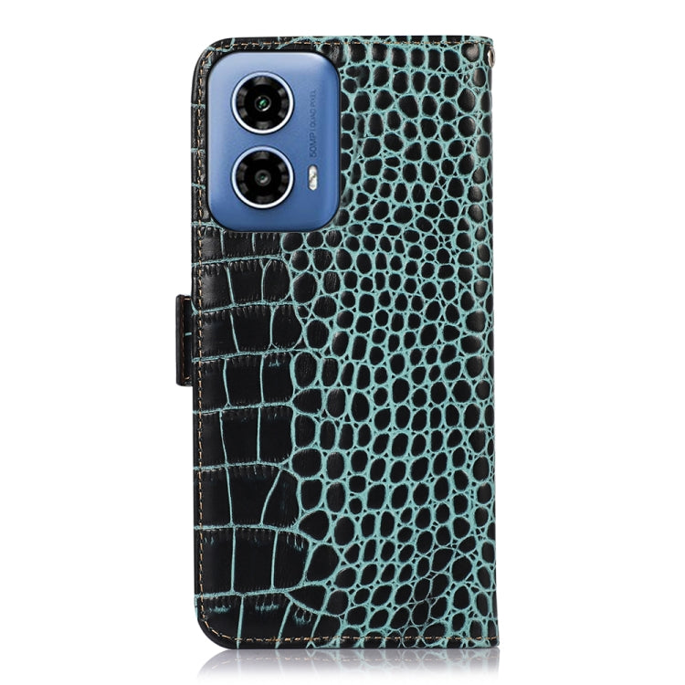 For Motorola Moto G34 Crocodile Top Layer Cowhide Leather Phone Case(Green) - Motorola Cases by buy2fix | Online Shopping UK | buy2fix