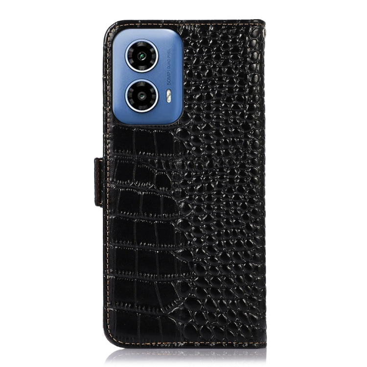 For Motorola Moto G34 Crocodile Top Layer Cowhide Leather Phone Case(Black) - Motorola Cases by buy2fix | Online Shopping UK | buy2fix