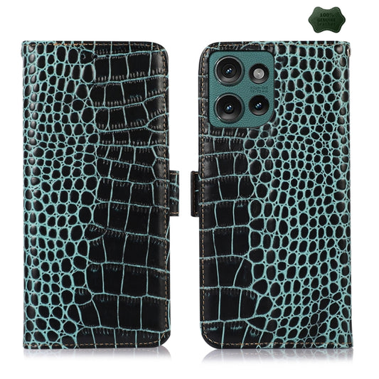 For Motorola Edge 50 Global Crocodile Top Layer Cowhide Leather Phone Case(Green) - Motorola Cases by buy2fix | Online Shopping UK | buy2fix