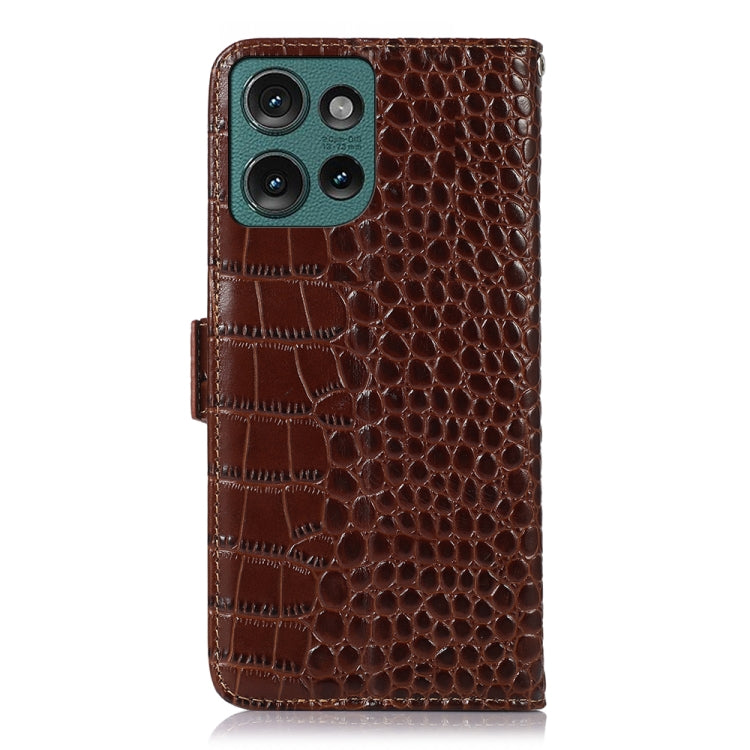 For Motorola Edge 50 Neo Crocodile Top Layer Cowhide Leather Phone Case(Brown) - Motorola Cases by buy2fix | Online Shopping UK | buy2fix