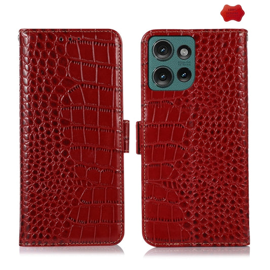 For Motorola Edge 50 Neo Crocodile Top Layer Cowhide Leather Phone Case(Red) - Motorola Cases by buy2fix | Online Shopping UK | buy2fix