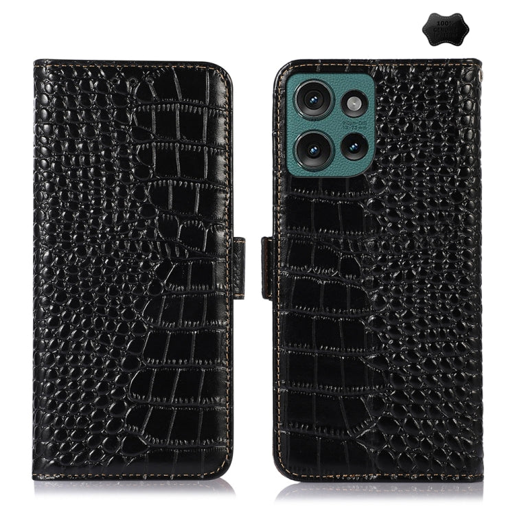 For Motorola Edge 50 Neo Crocodile Top Layer Cowhide Leather Phone Case(Black) - Motorola Cases by buy2fix | Online Shopping UK | buy2fix