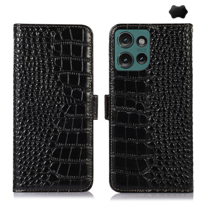 For Motorola Edge 50 Neo Crocodile Top Layer Cowhide Leather Phone Case(Black) - Motorola Cases by buy2fix | Online Shopping UK | buy2fix