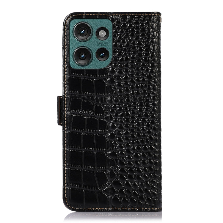 For Motorola Edge 50 Neo Crocodile Top Layer Cowhide Leather Phone Case(Black) - Motorola Cases by buy2fix | Online Shopping UK | buy2fix