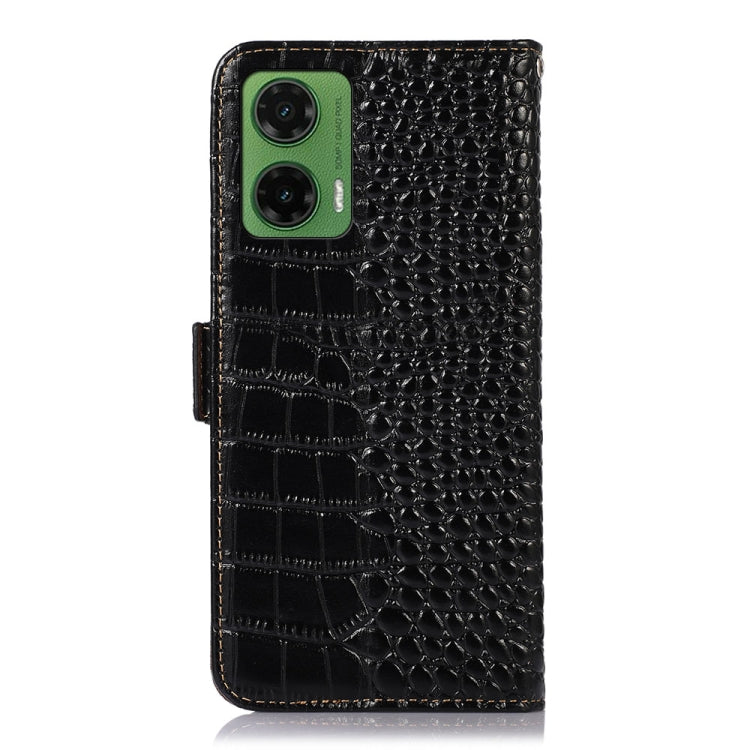 For Motorola Moto G35 Crocodile Top Layer Cowhide Leather Phone Case(Black) - Motorola Cases by buy2fix | Online Shopping UK | buy2fix