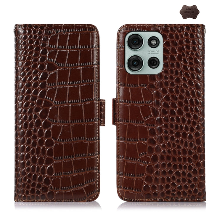 For Motorola Moto G75 5G Crocodile Top Layer Cowhide Leather Phone Case(Brown) - Motorola Cases by buy2fix | Online Shopping UK | buy2fix