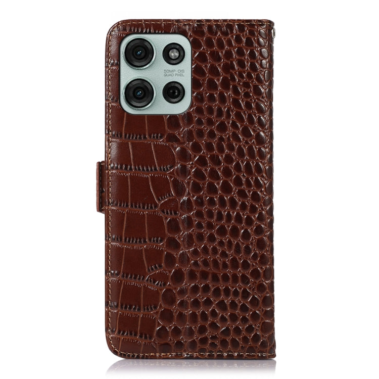For Motorola Moto G75 5G Crocodile Top Layer Cowhide Leather Phone Case(Brown) - Motorola Cases by buy2fix | Online Shopping UK | buy2fix
