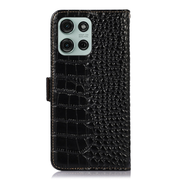 For Motorola Moto G75 5G Crocodile Top Layer Cowhide Leather Phone Case(Black) - Motorola Cases by buy2fix | Online Shopping UK | buy2fix