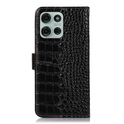 For Motorola Moto G75 5G Crocodile Top Layer Cowhide Leather Phone Case(Black) - Motorola Cases by buy2fix | Online Shopping UK | buy2fix