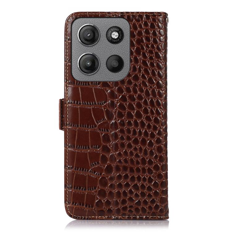 For Motorola Moto G15 4G / G05 Crocodile Top Layer Cowhide Leather Phone Case(Brown) - Motorola Cases by buy2fix | Online Shopping UK | buy2fix