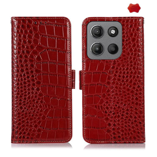 For Motorola Moto G15 4G / G05 Crocodile Top Layer Cowhide Leather Phone Case(Red) - Motorola Cases by buy2fix | Online Shopping UK | buy2fix