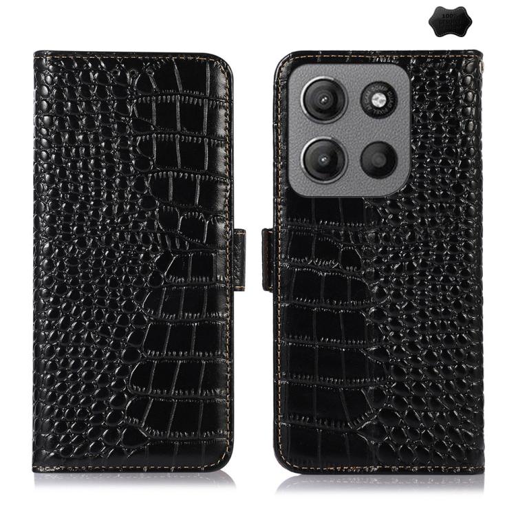 For Motorola Moto G15 4G / G05 Crocodile Top Layer Cowhide Leather Phone Case(Black) - Motorola Cases by buy2fix | Online Shopping UK | buy2fix
