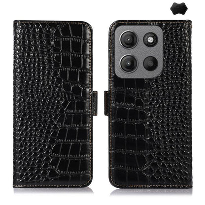 For Motorola Moto G15 4G / G05 Crocodile Top Layer Cowhide Leather Phone Case(Black) - Motorola Cases by buy2fix | Online Shopping UK | buy2fix