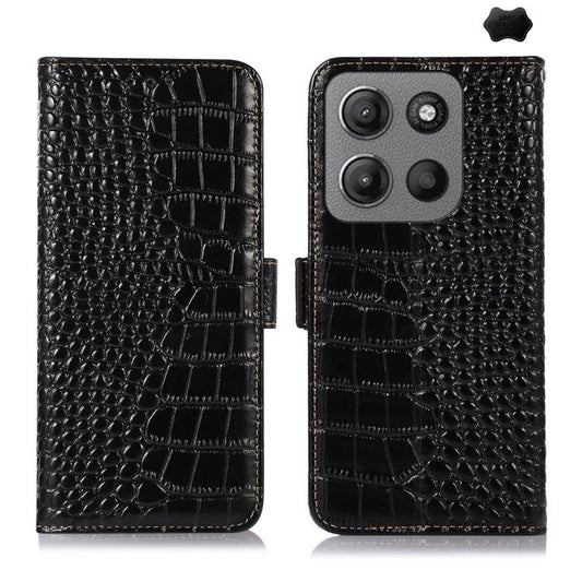 For Motorola Moto G15 4G / G05 Crocodile Top Layer Cowhide Leather Phone Case(Black) - Motorola Cases by buy2fix | Online Shopping UK | buy2fix