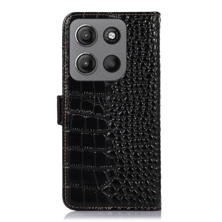 For Motorola Moto G15 4G / G05 Crocodile Top Layer Cowhide Leather Phone Case(Black) - Motorola Cases by buy2fix | Online Shopping UK | buy2fix
