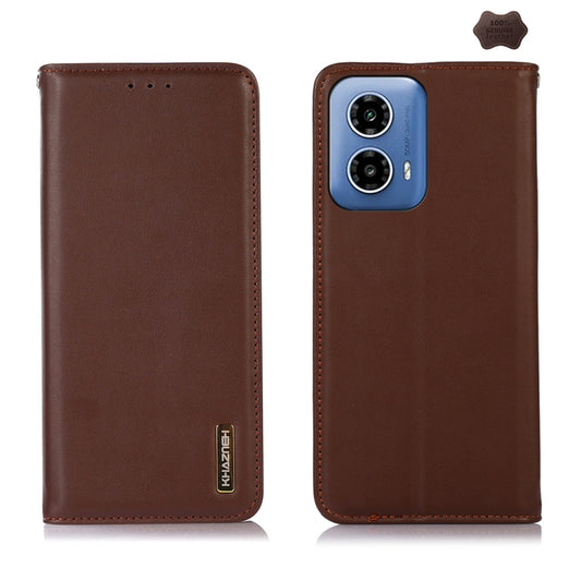 For Motorola Moto G34 KHAZNEH Nappa Top Layer Cowhide Leather Phone Case(Brown) - Motorola Cases by buy2fix | Online Shopping UK | buy2fix