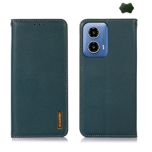 For Motorola Moto G34 KHAZNEH Nappa Top Layer Cowhide Leather Phone Case(Green) - Motorola Cases by buy2fix | Online Shopping UK | buy2fix