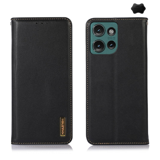 For Motorola Edge 50 Global KHAZNEH Nappa Top Layer Cowhide Leather Phone Case(Black) - Motorola Cases by buy2fix | Online Shopping UK | buy2fix