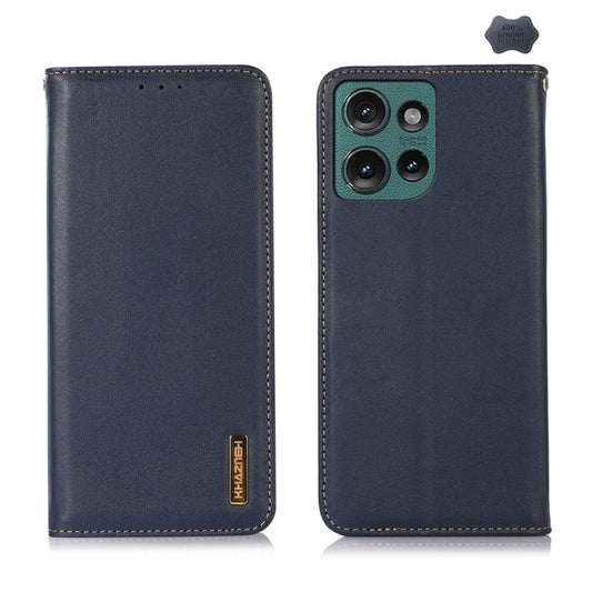 For Motorola Edge 50 Global KHAZNEH Nappa Top Layer Cowhide Leather Phone Case(Blue) - Motorola Cases by buy2fix | Online Shopping UK | buy2fix